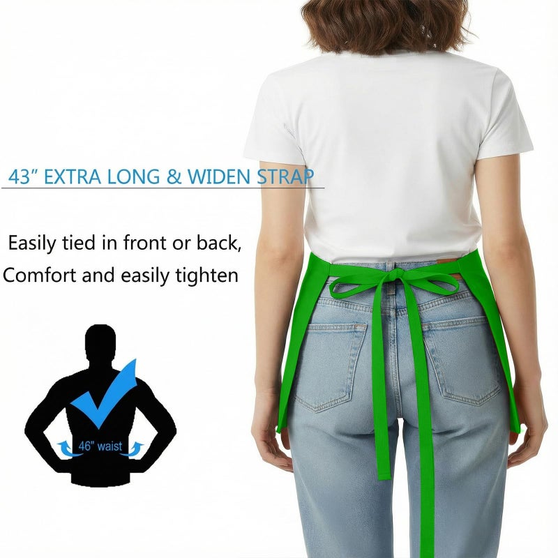 BOHARERS Waist Apron with 3 Pockets - Green Waitress Waiter Server Short Apron - Image 4